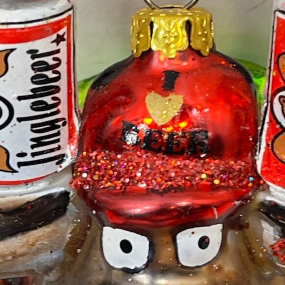 Jingle Beer Moose Head in Wreath Glitter Beer Funnel Glass Christmas Ornament 4" - Picture 8 of 11